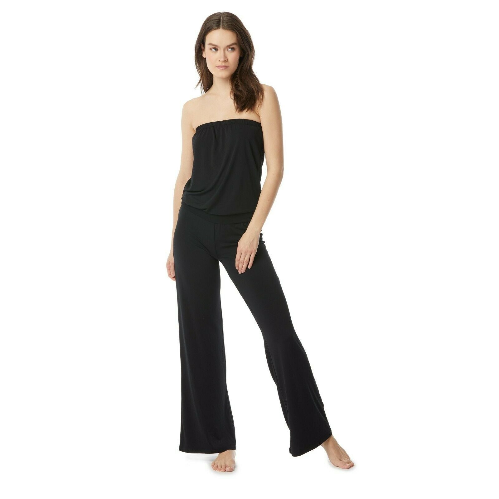 CARMEN MARC VALVO SM jumpsuit swimsuit coverup black strapless bandeau-Clothing, Shoes & Accessories:Women's Clothing:Jumpsuits & Rompers-Carmen Marc Valvo-Small-Black-Jenifers Designer Closet