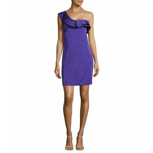 TRINA TURK 2 purple sheath dress ruffle one shoulder formal cocktail-Clothing, Shoes & Accessories:Women:Women's Clothing:Dresses-Trina Turk-Jenifers Designer Closet