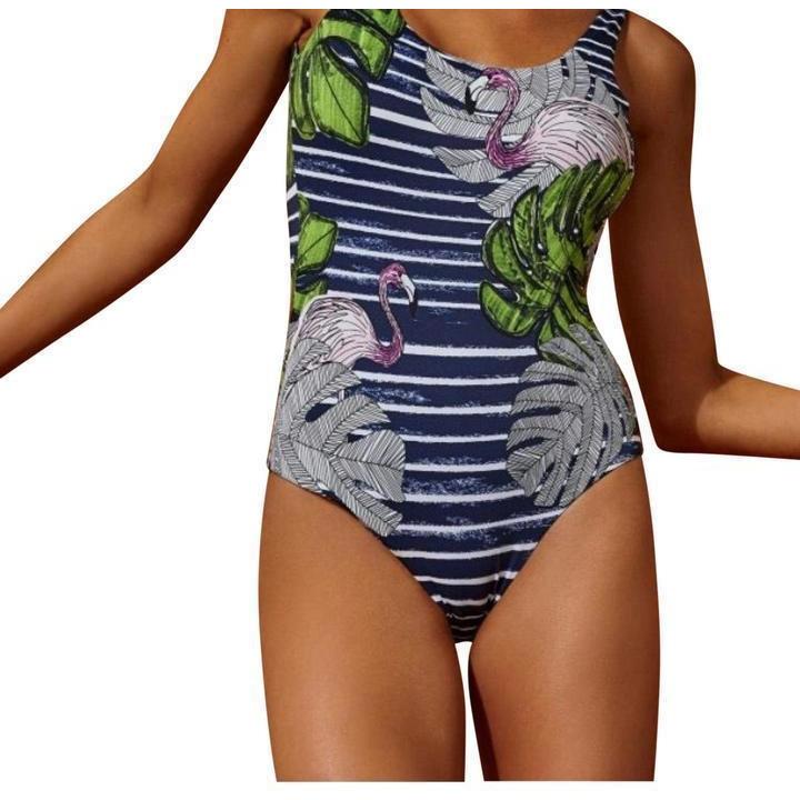 ONIA Kelly L pink flamingos stripe swimsuit one piece $195 tank