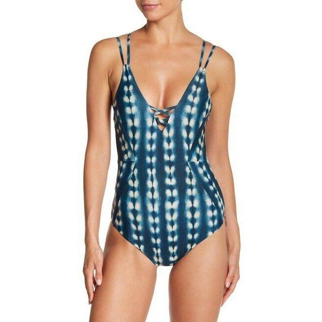 TORI PRAVER XS lace-up back maillot One Piece swimsuit teal