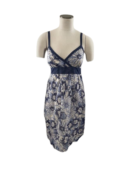 VINCE 6 blue silk cotton sundress empire dress navy designer floral lined