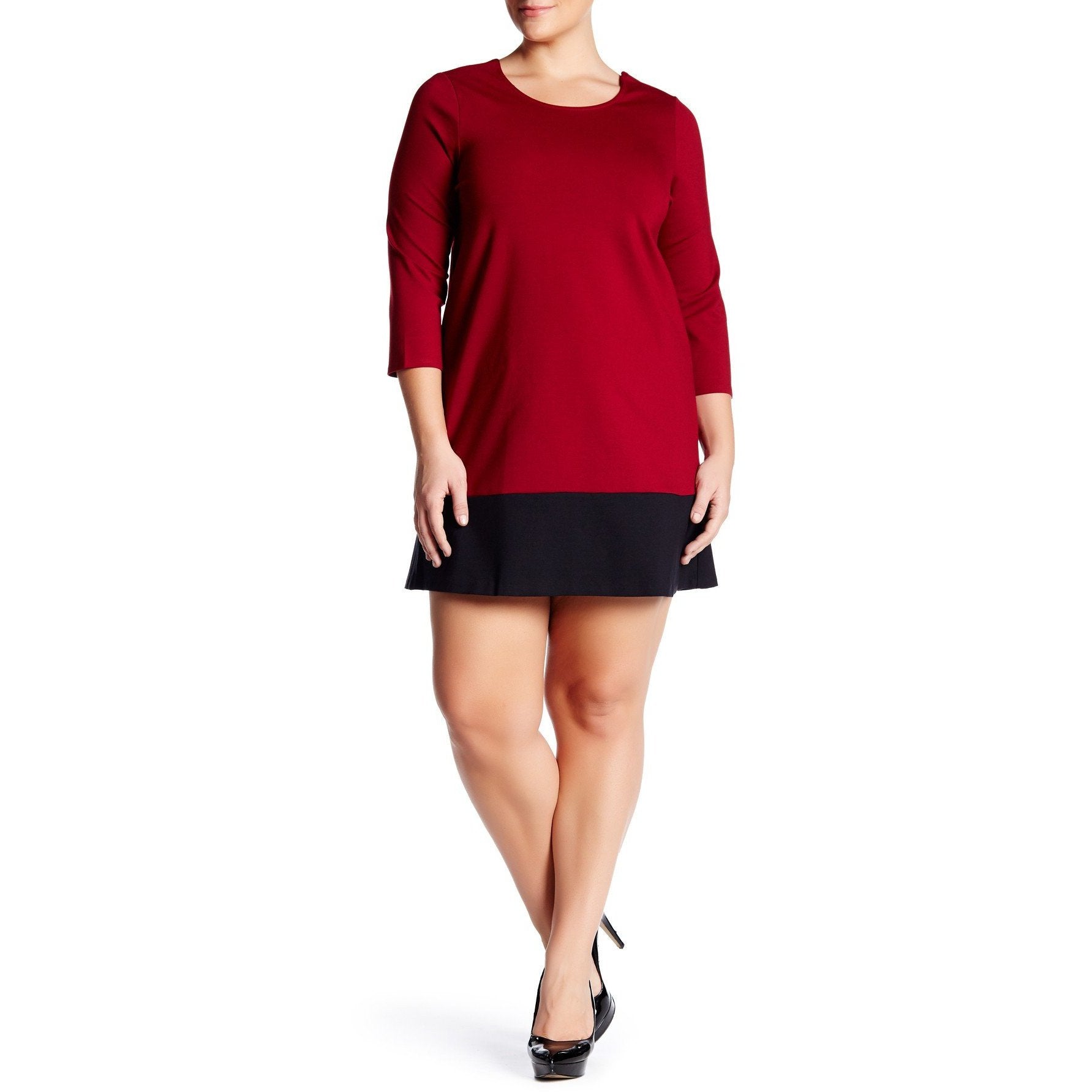 LEOTA dress 2L colorblock plus sized mini ponte burgandy black 2X XXL-Dresses-Leota-2XL-Wine/black-Jenifers Designer Closet