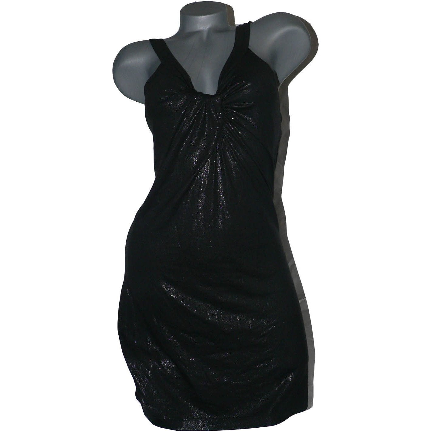 POLECI designer 12 slinky shimmery dress twist cocktail party black metallic $350-Dresses-Poleci-12-Black metallic-Jenifers Designer Closet