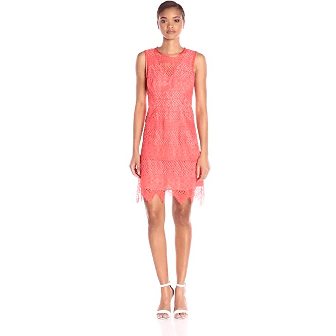 SHOSHANNA lace dress 2 salmon orange $395 crochet zig-zag hemline corded-Dresses-Shoshanna-2-Salmon Orange-Jenifers Designer Closet