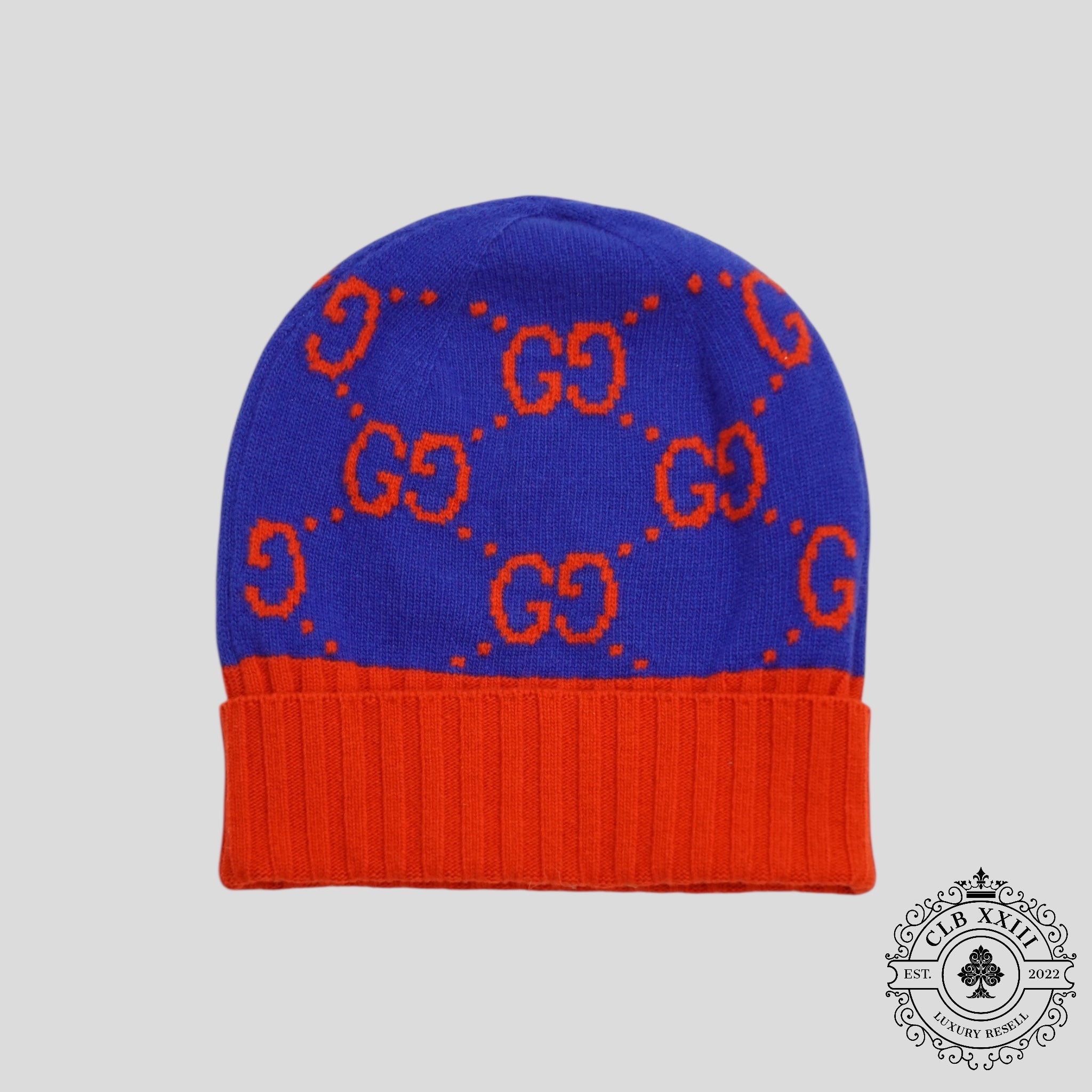 Gucci GG Knit Wool Beanie in Blue/Orange unisex toboggan