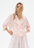 Nylon Cropped Sailor Jacket - Blush pink top long sleeve double-breasted loose PLANET