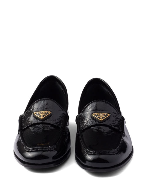Prada ladies Patent Leather Loafers black shoes with logo