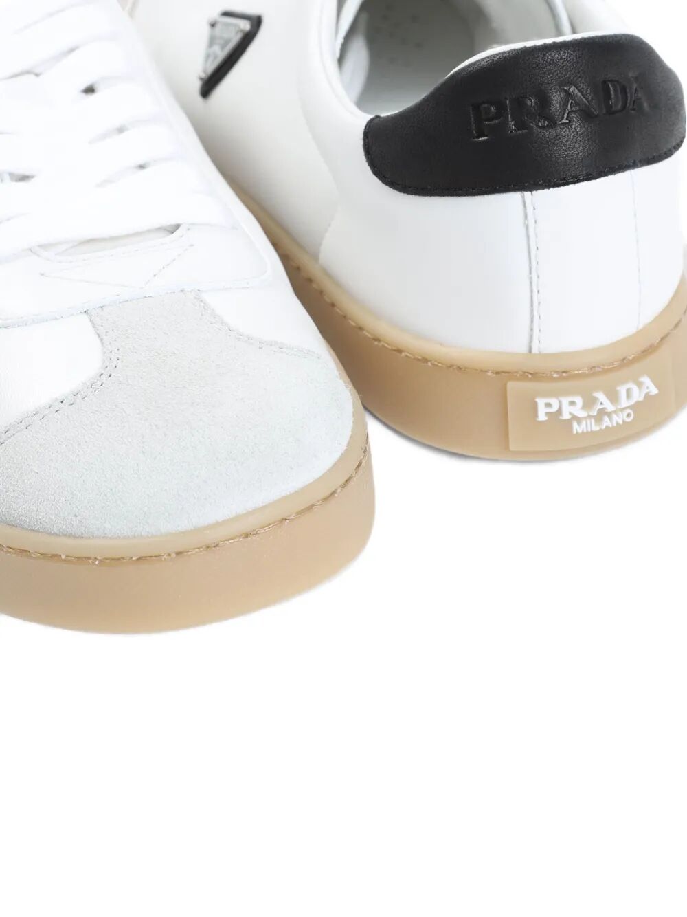 Prada Men's Lane Leather Sneakers tennis shoes logo white black