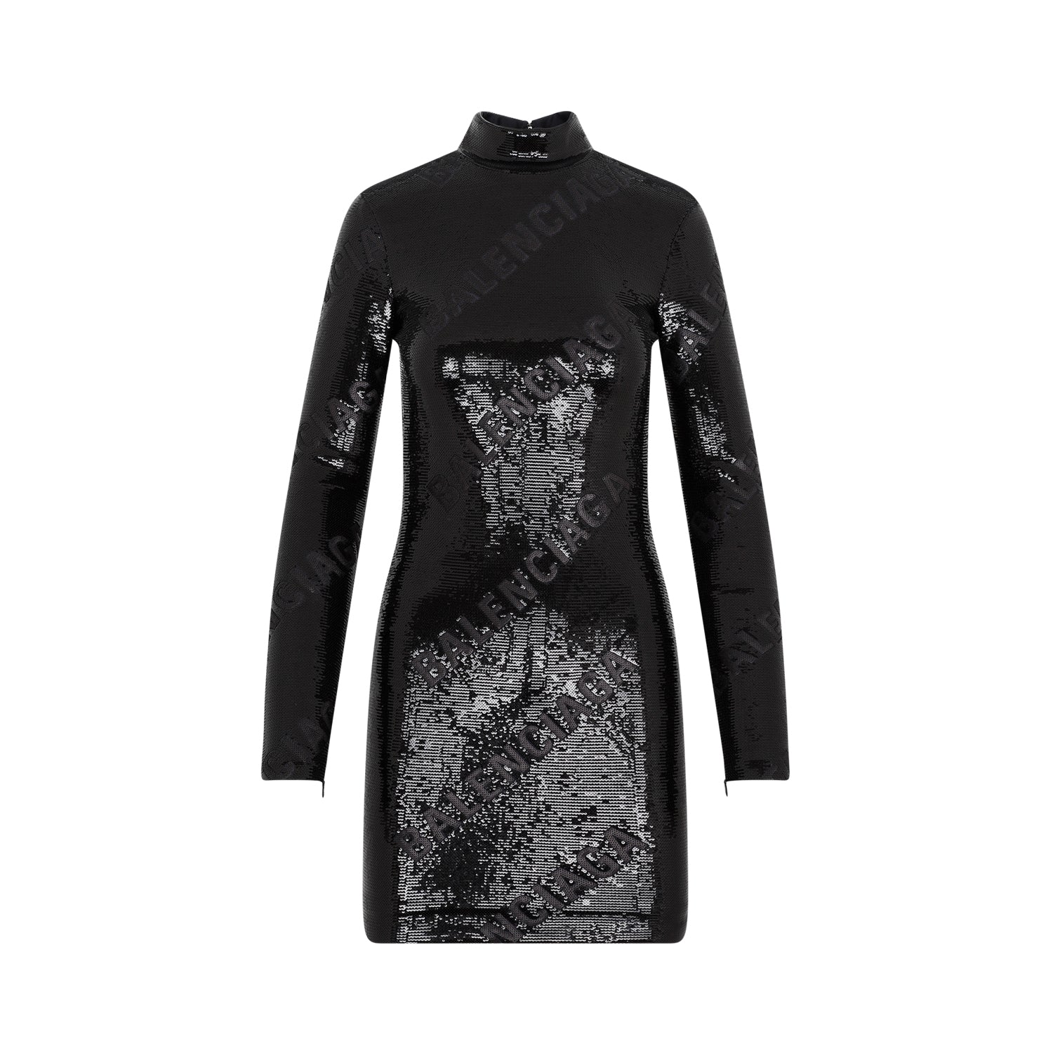 Balenciaga Turtleneck Dress ladies logo all over black mini
