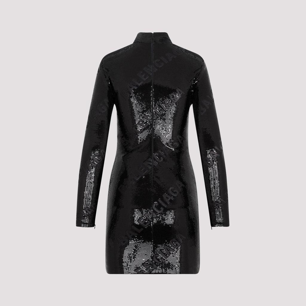 Balenciaga Turtleneck Dress ladies logo all over black mini