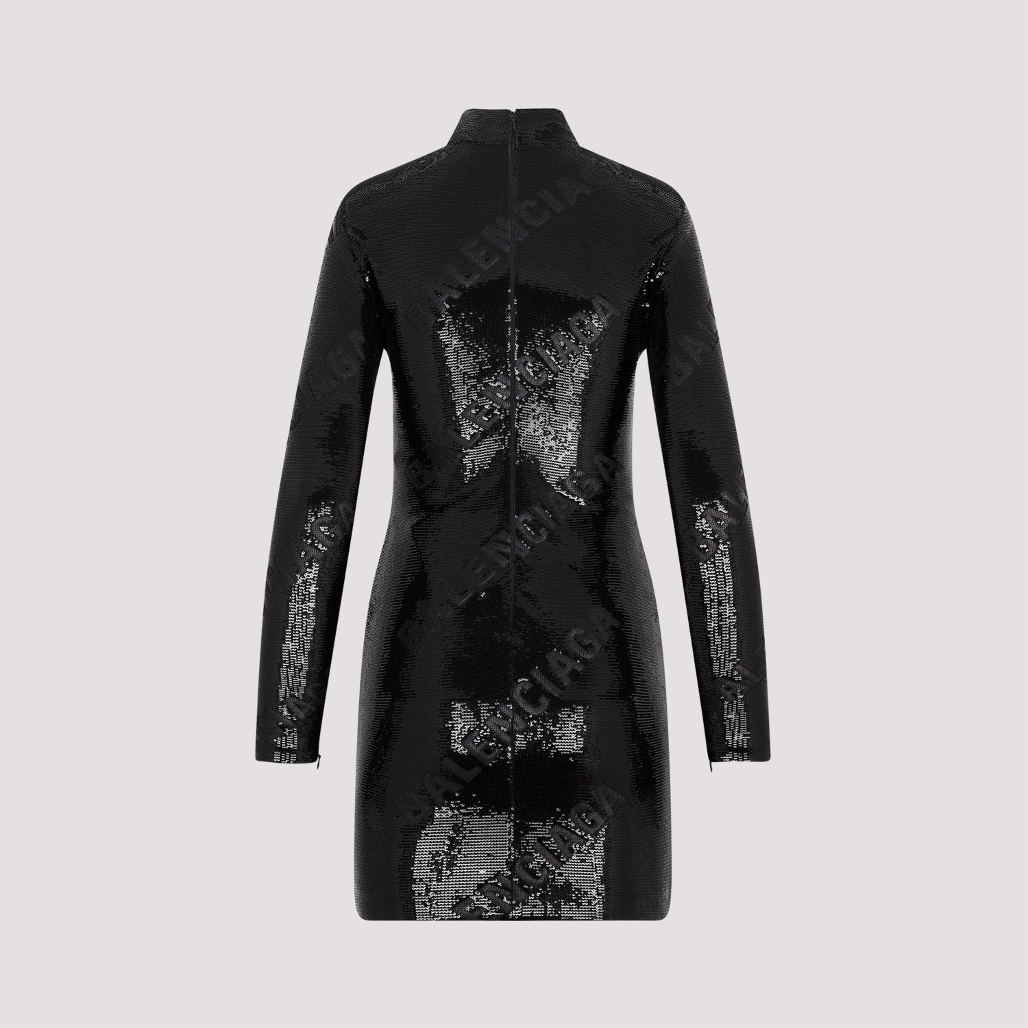 Balenciaga Turtleneck Dress ladies logo all over black mini