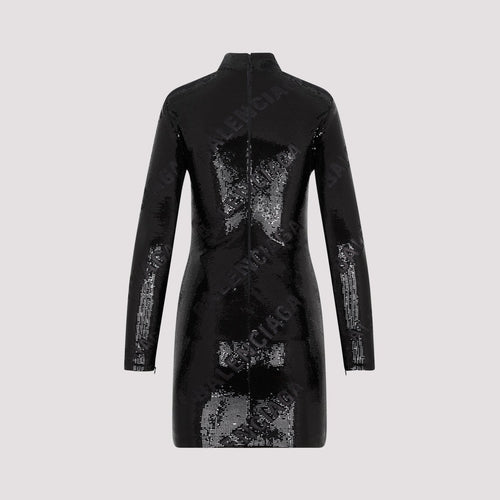 Balenciaga Turtleneck Dress ladies logo all over black mini