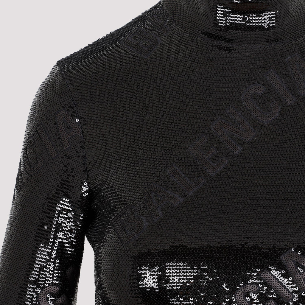 Balenciaga Turtleneck Dress ladies logo all over black mini
