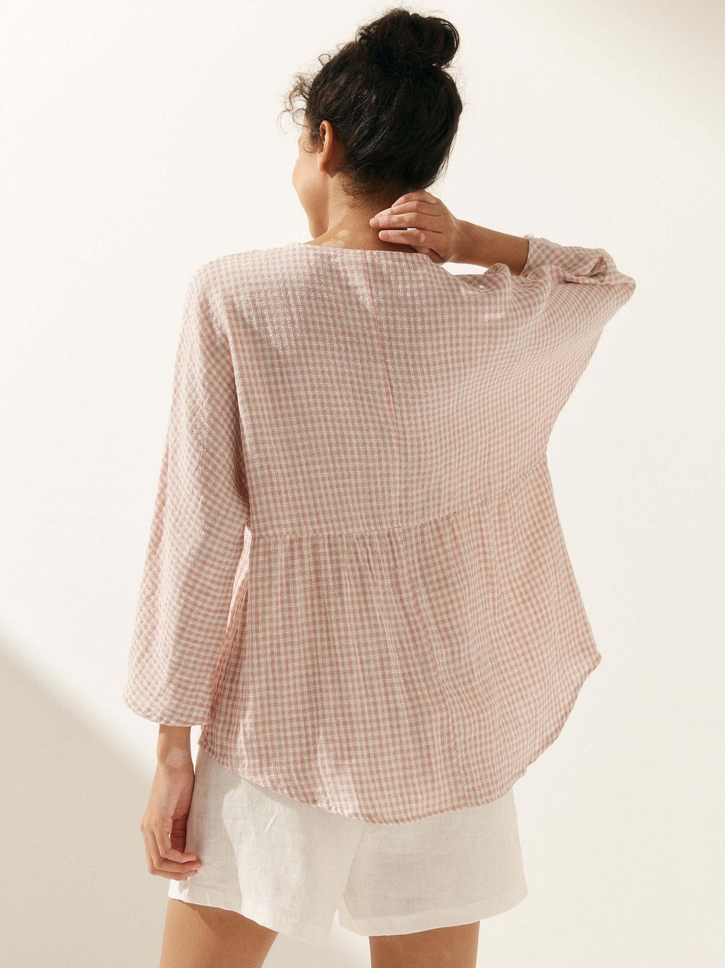 Linen Checked Long-Sleeved Top CAROLINE ladies gingham shirt