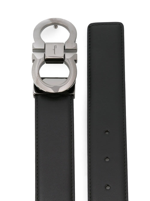 Ferragamo Men's Smooth Leather Reversible Gancini Belt black
