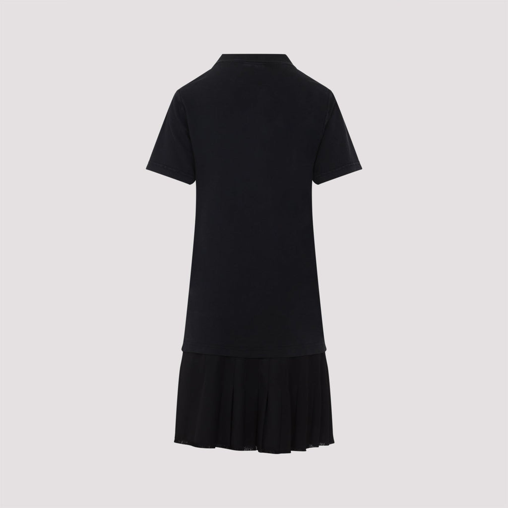 Balenciaga Layered Polo Mini Dress ladies black fringed hem with pleats safety pin