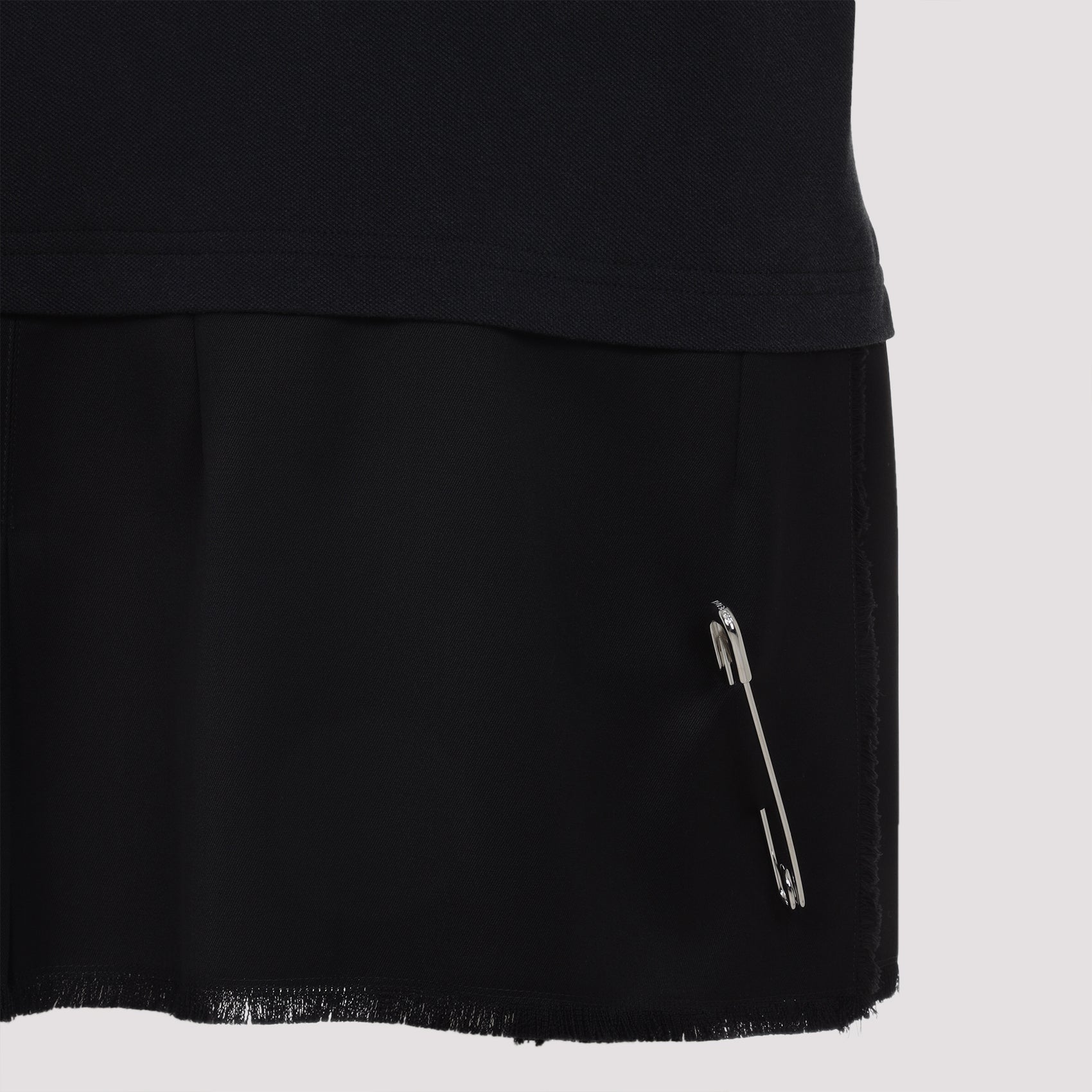 Balenciaga Layered Polo Mini Dress ladies black fringed hem with pleats safety pin