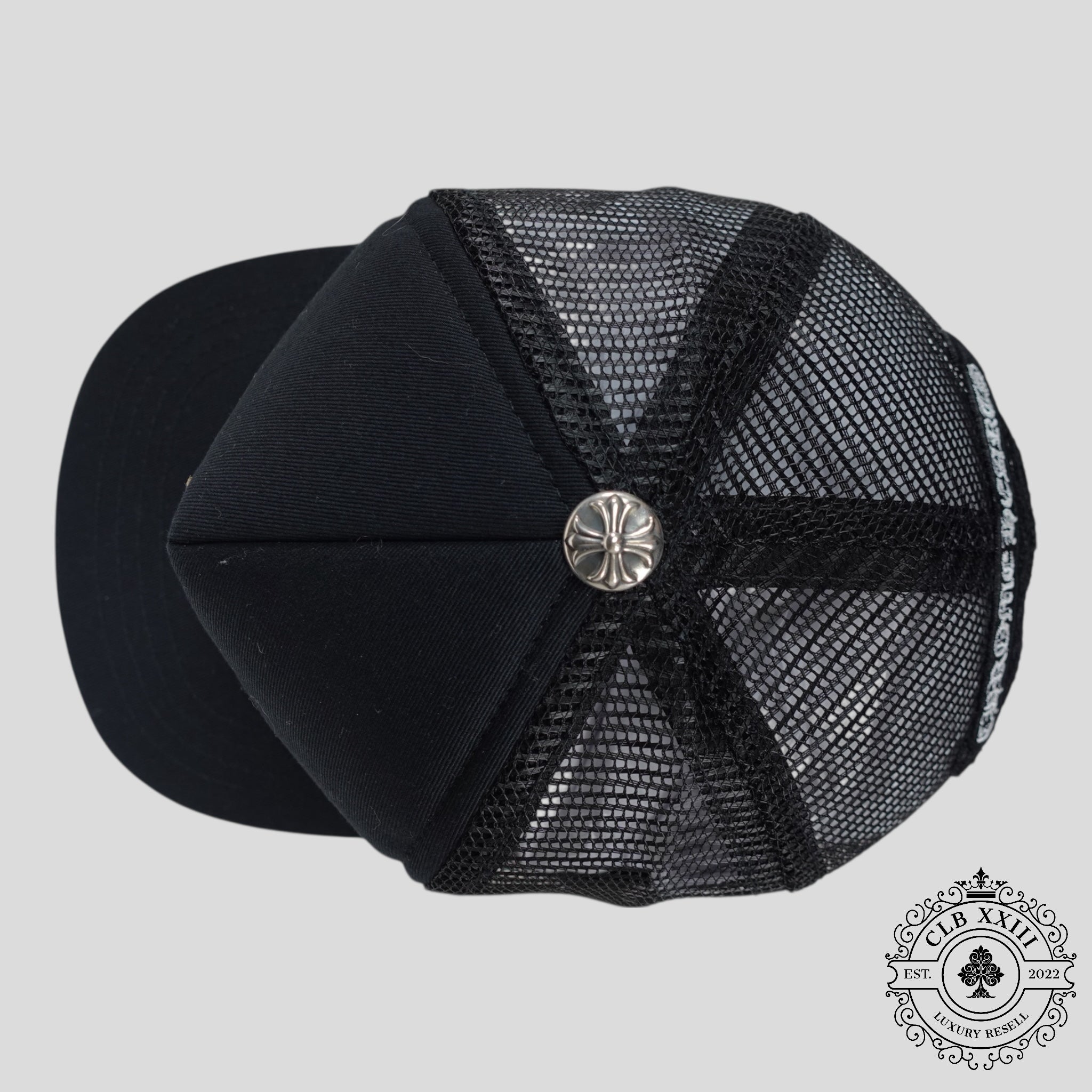 Chrome Hearts Leather Triple Cross Trucker Hat in Black/Camo cap men's unisex leather