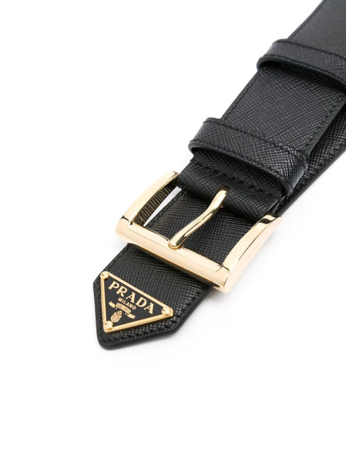 Prada ladies belt Cinture black with gold buckle and logo plaque