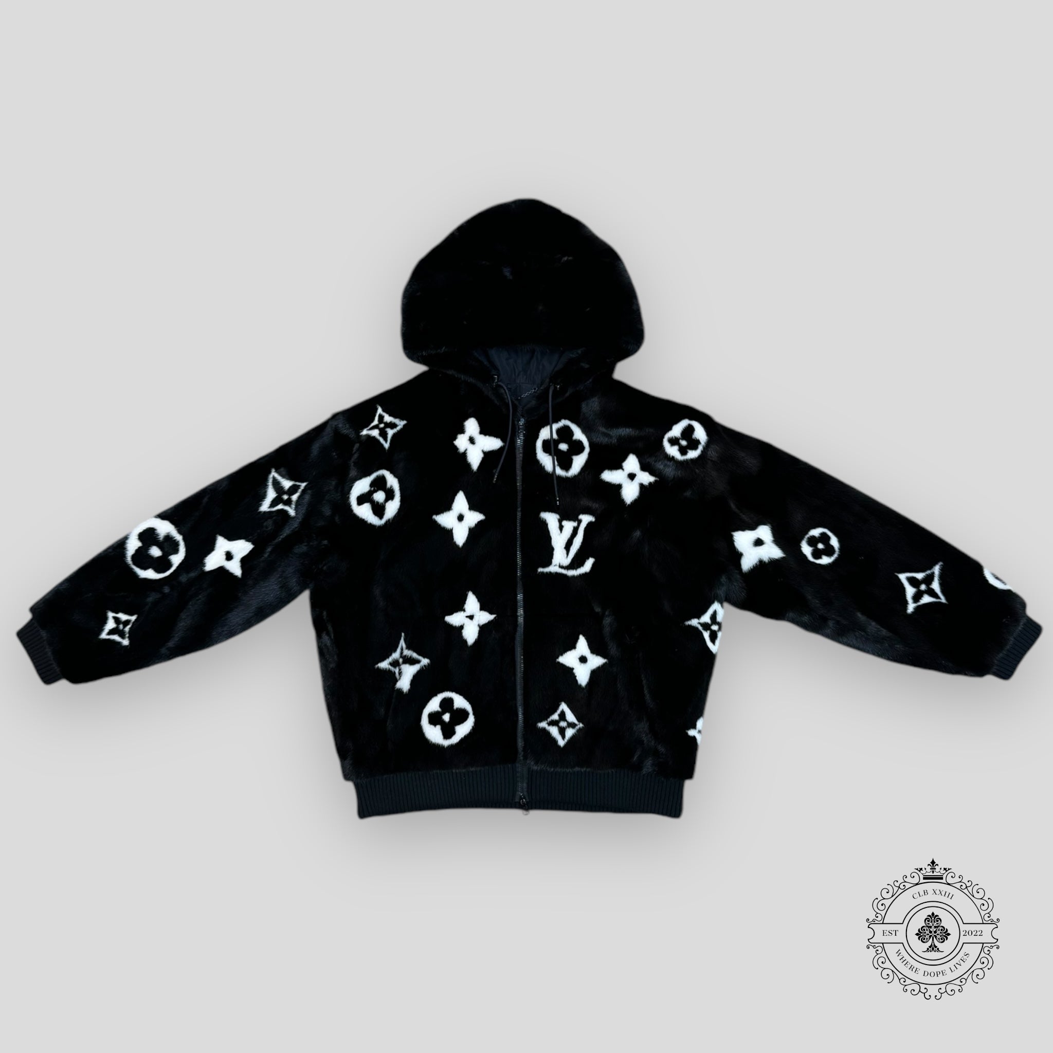 Louis Vuitton Monogram 100% Mink Fur Zipped Jacket men's unisex black 52