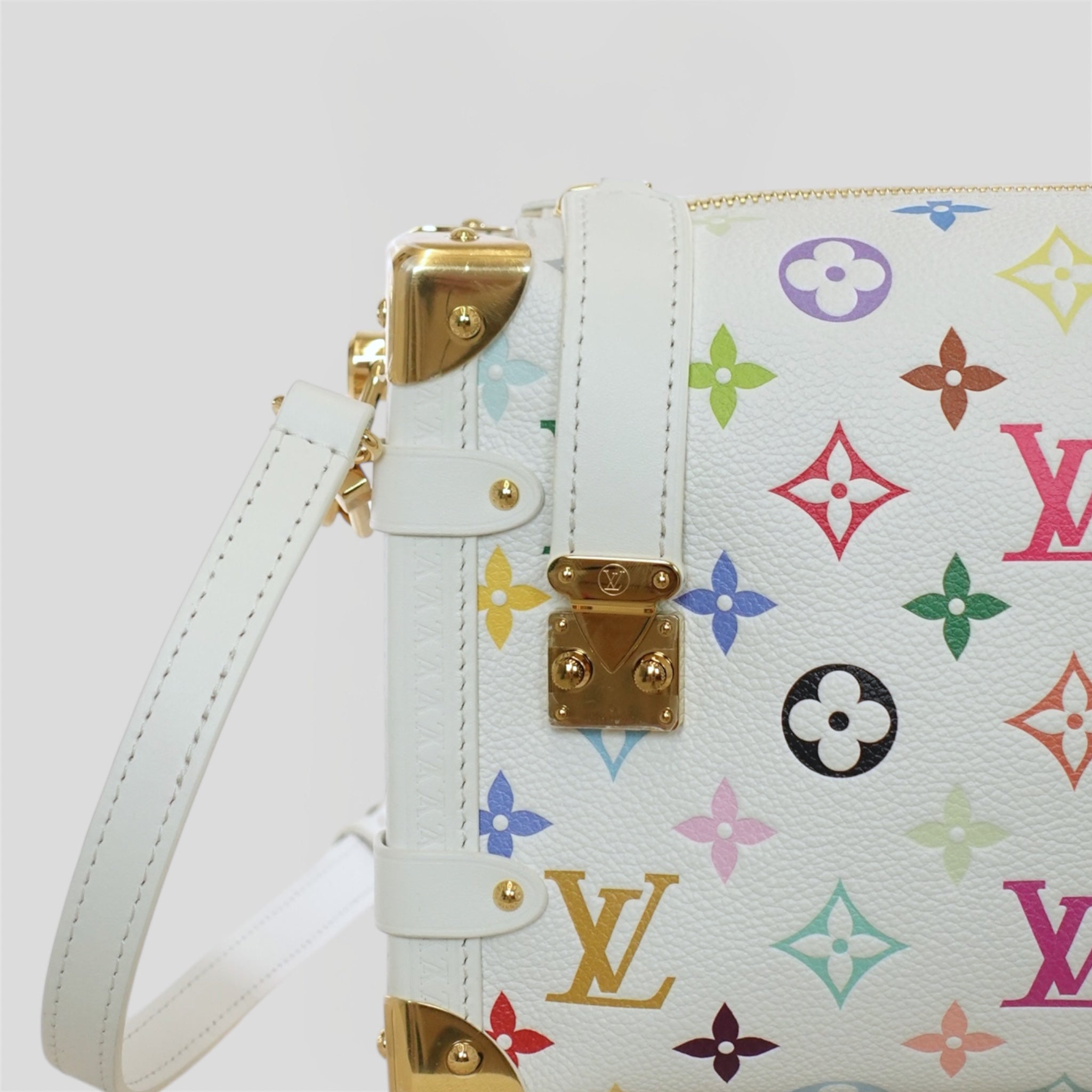 Louis Vuitton X Takashi Murakami Side Trunk MM handbag purse new white multi