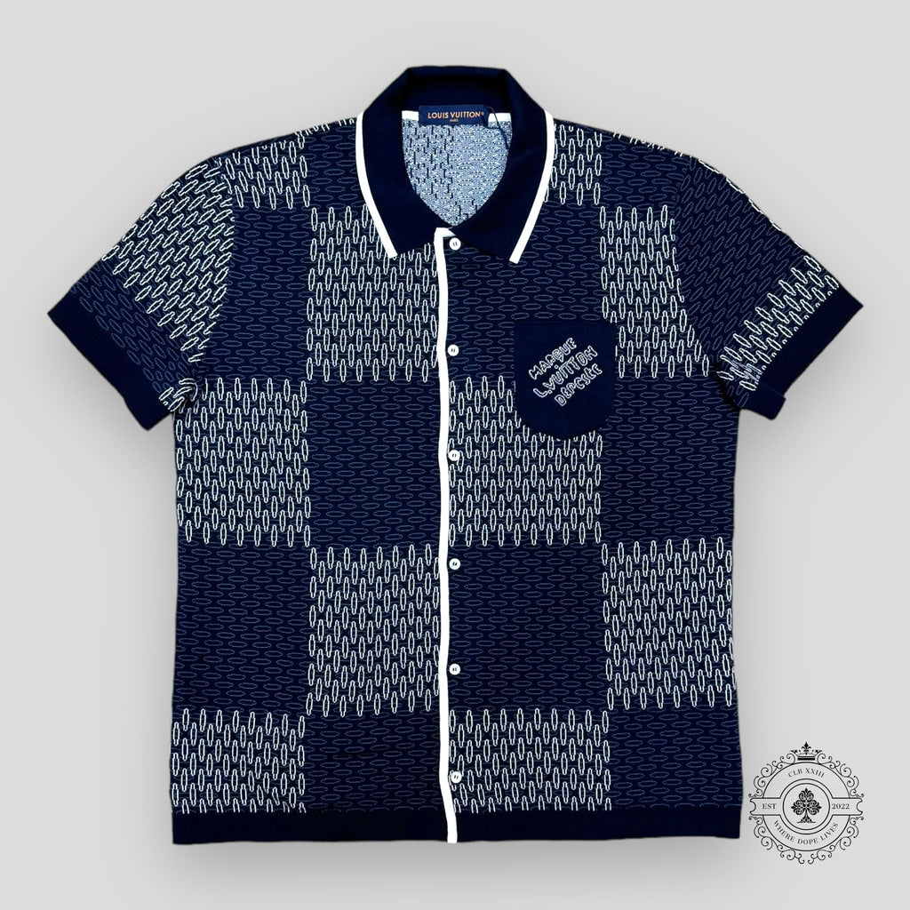 Louis Vuitton Damier Jacquard Quilted Cotton Button Up Shirt Men's XL Navy