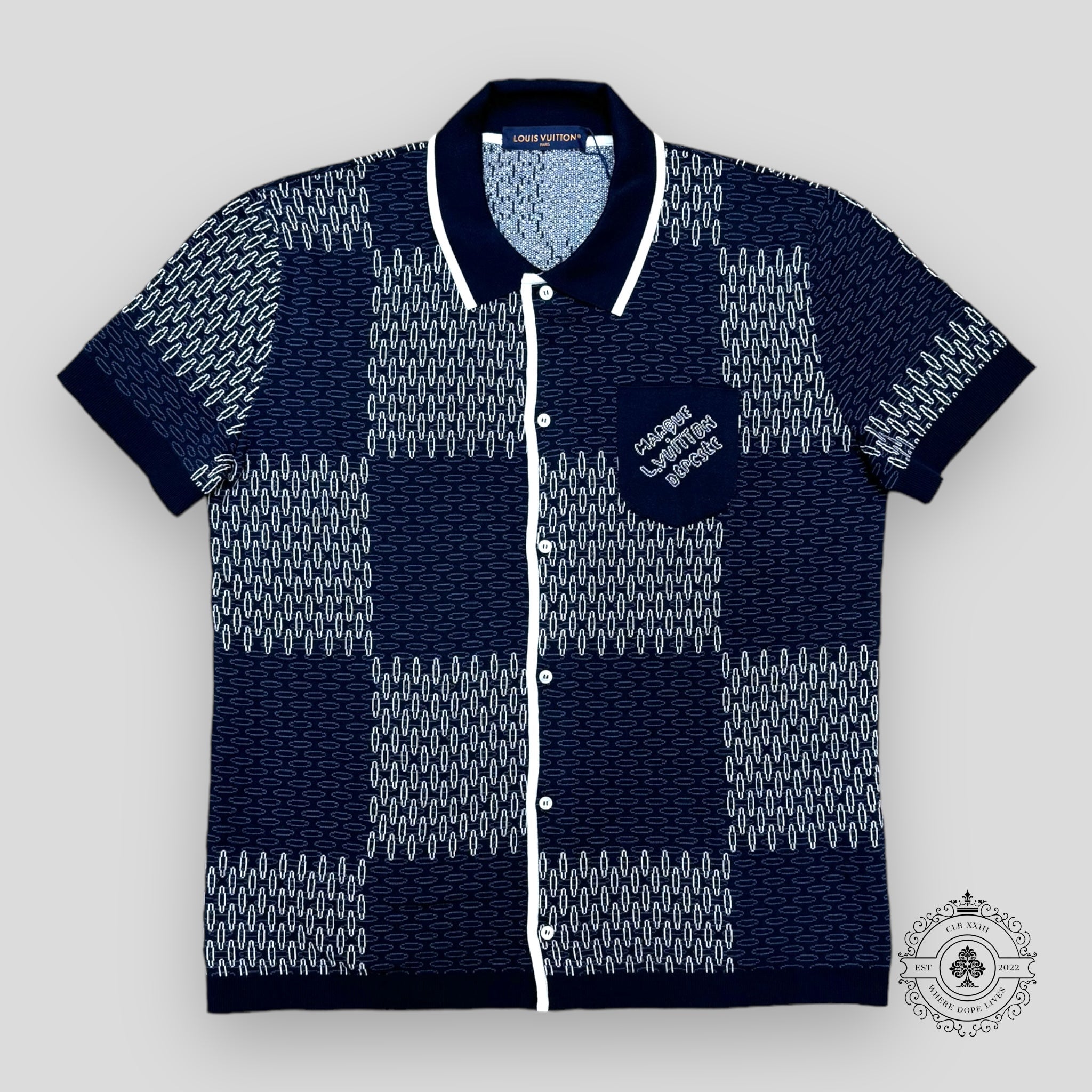 Louis Vuitton Damier Jacquard Quilted Cotton Button Up Shirt Men's XL Navy