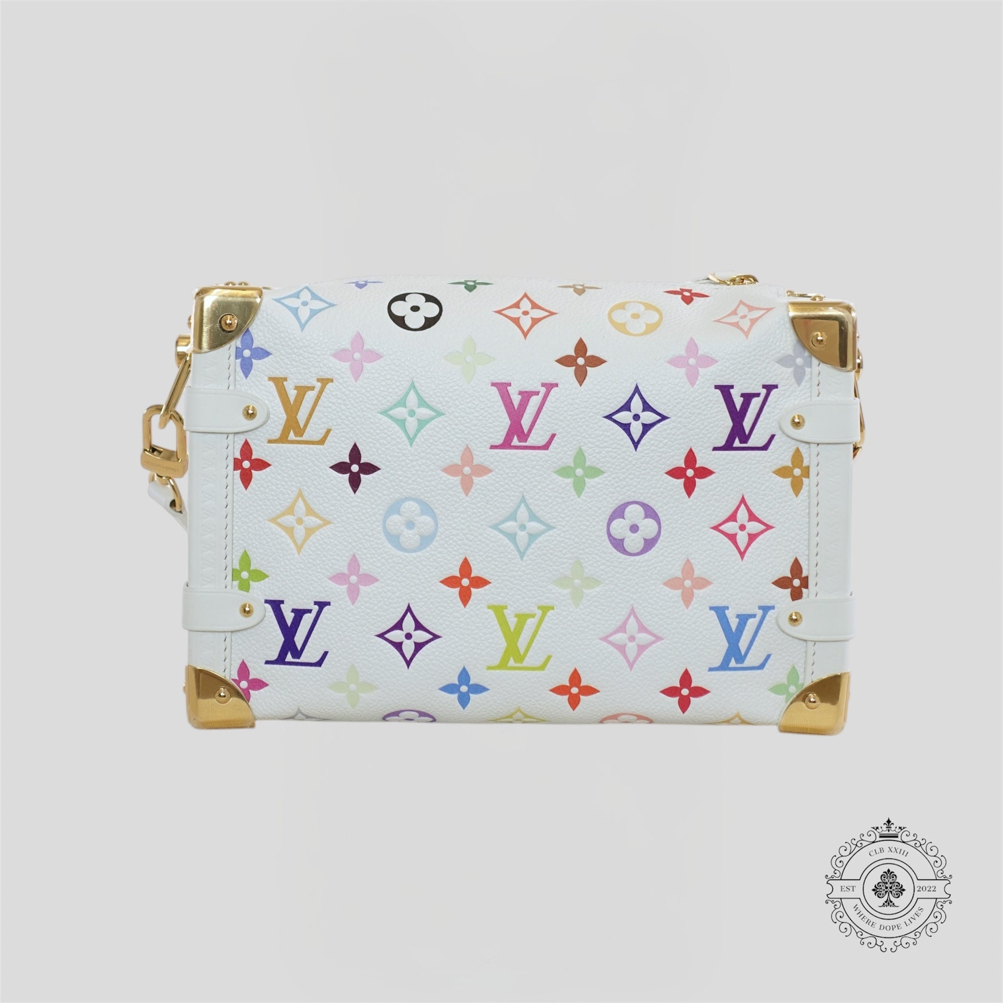 Louis Vuitton X Takashi Murakami Side Trunk MM handbag purse new white multi