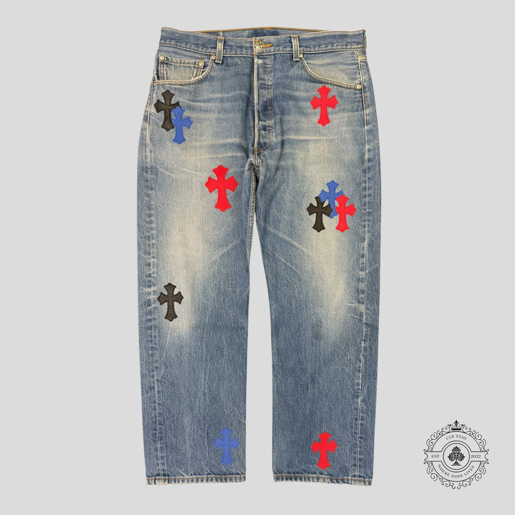 Chrome Hearts Cross Patch Jeans blue 34  men's unisex