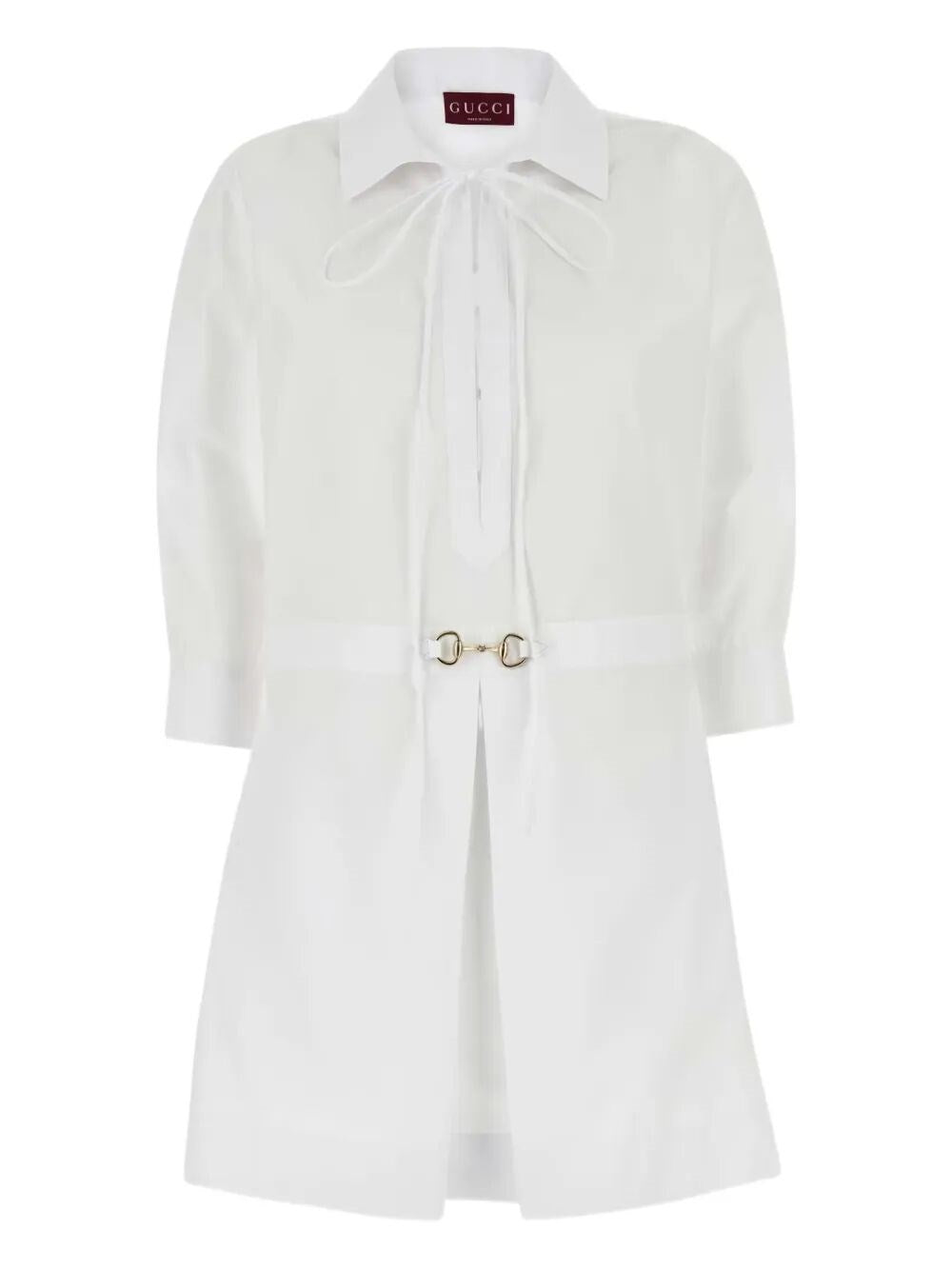 Gucci Ladies Dress white with leather horsebit mini poplin shirtdress