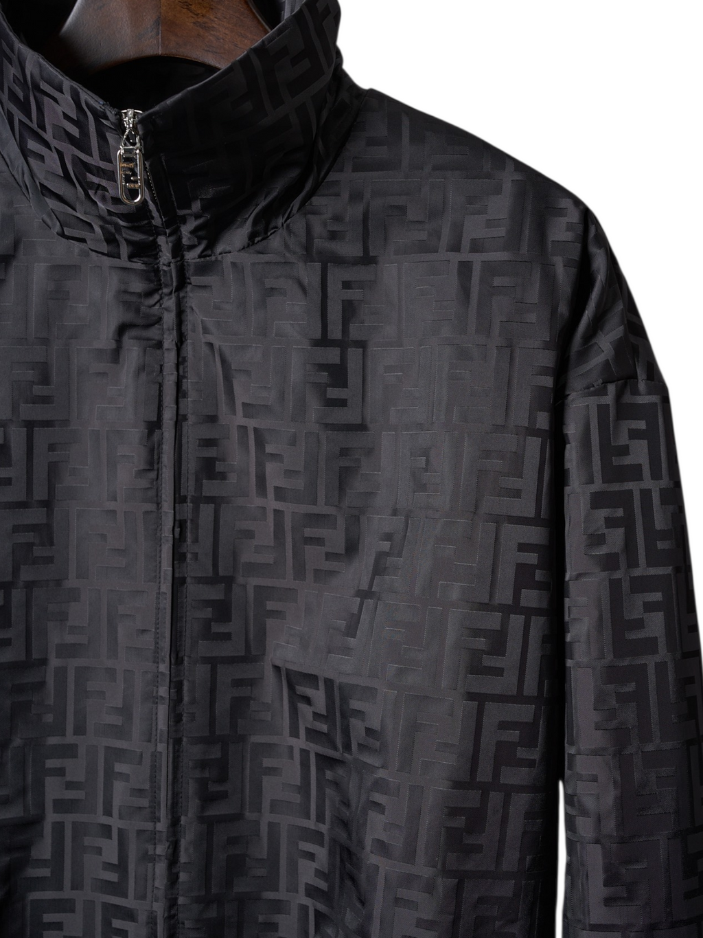 Fendi jacket Men's black zip-up jacket Large unisex coat nylon