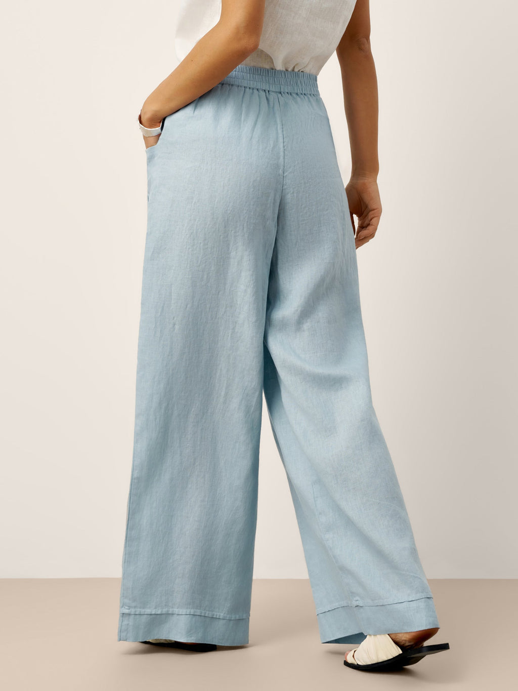 100% Linen Sculpted Pleat Elasticated Back Relaxed Pants VERIDIANA slacks