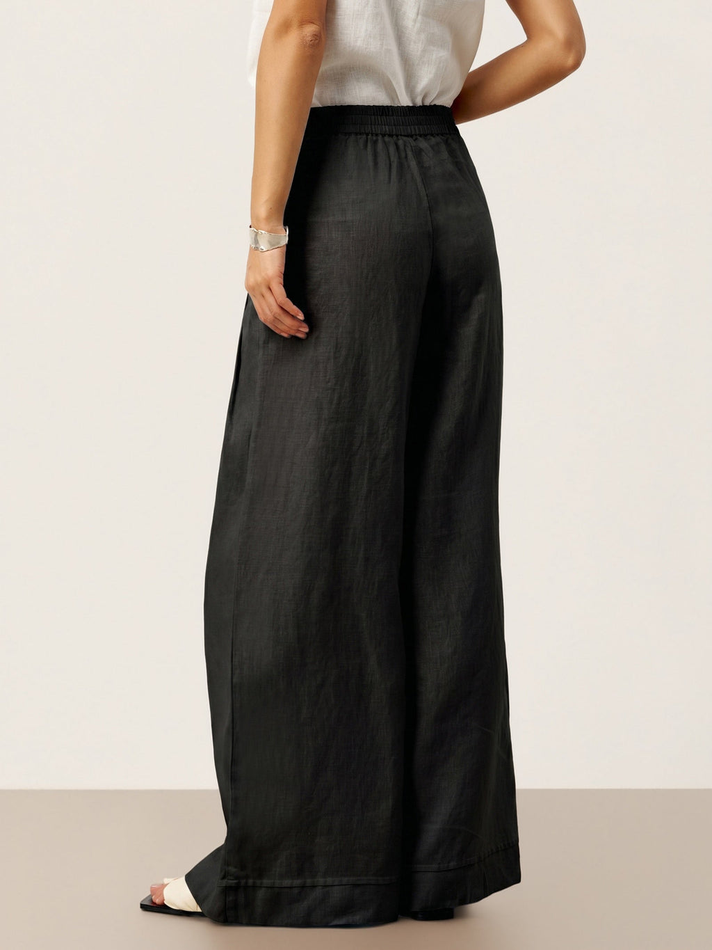 100% Linen Sculpted Pleat Elasticated Back Relaxed Pants VERIDIANA slacks
