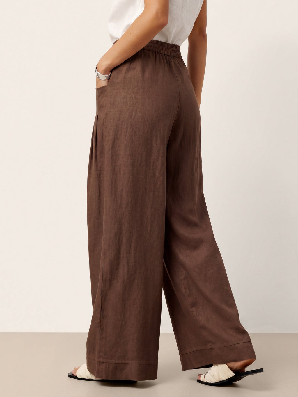 100% Linen Sculpted Pleat Elasticated Back Relaxed Pants VERIDIANA slacks