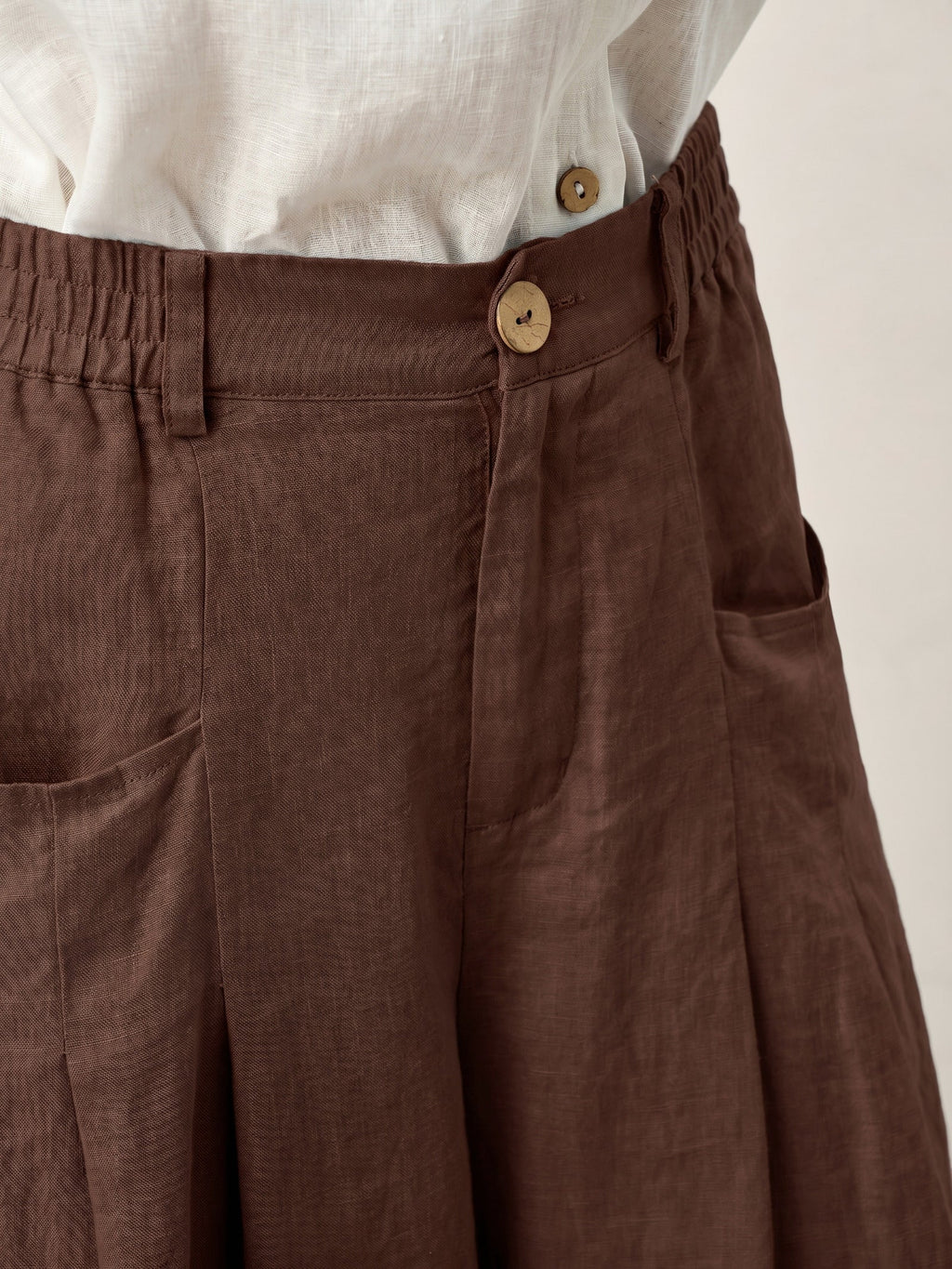 100% Linen Sculpted Pleat Elasticated Back Relaxed Pants VERIDIANA slacks
