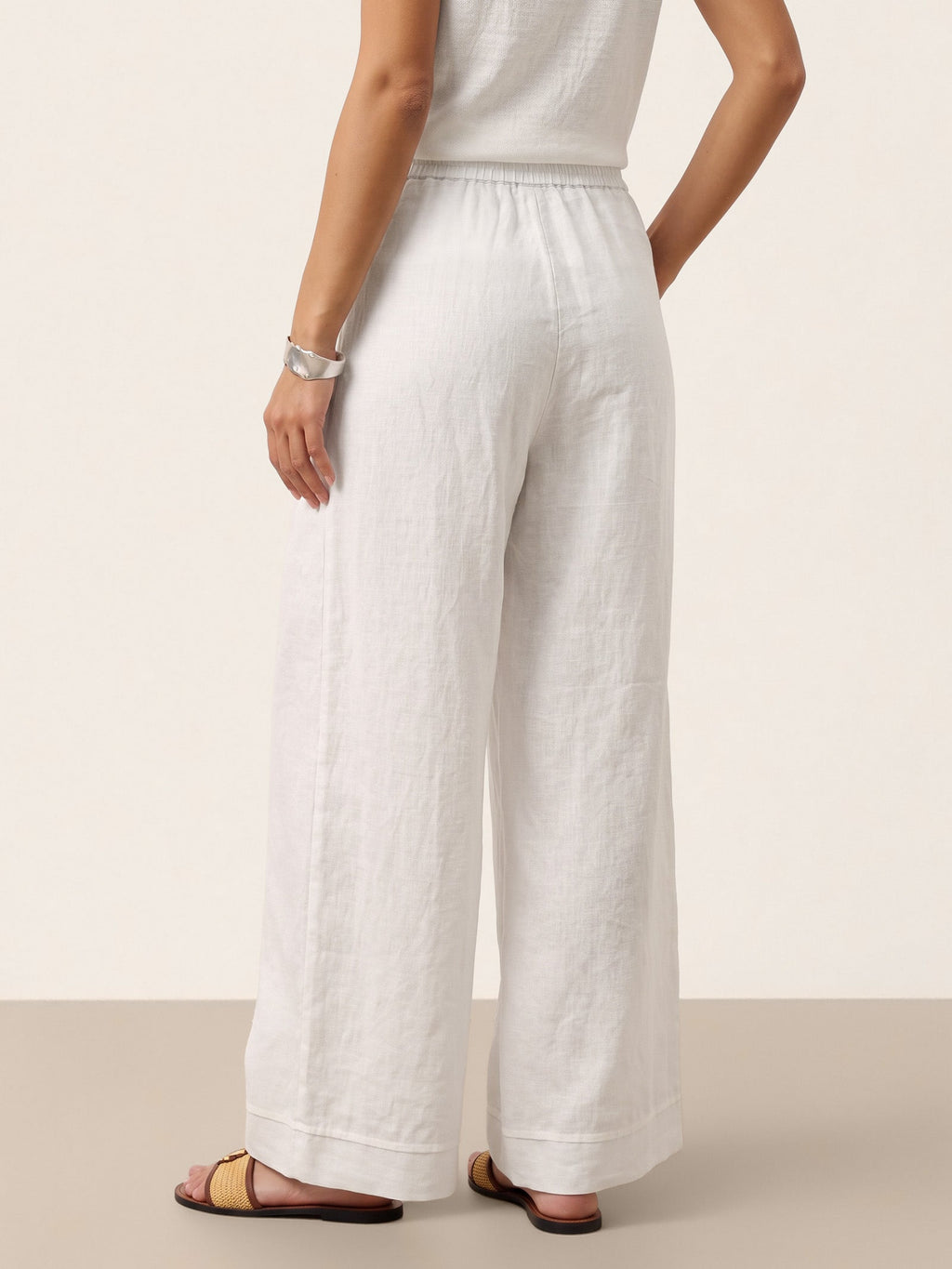 100% Linen Sculpted Pleat Elasticated Back Relaxed Pants VERIDIANA slacks