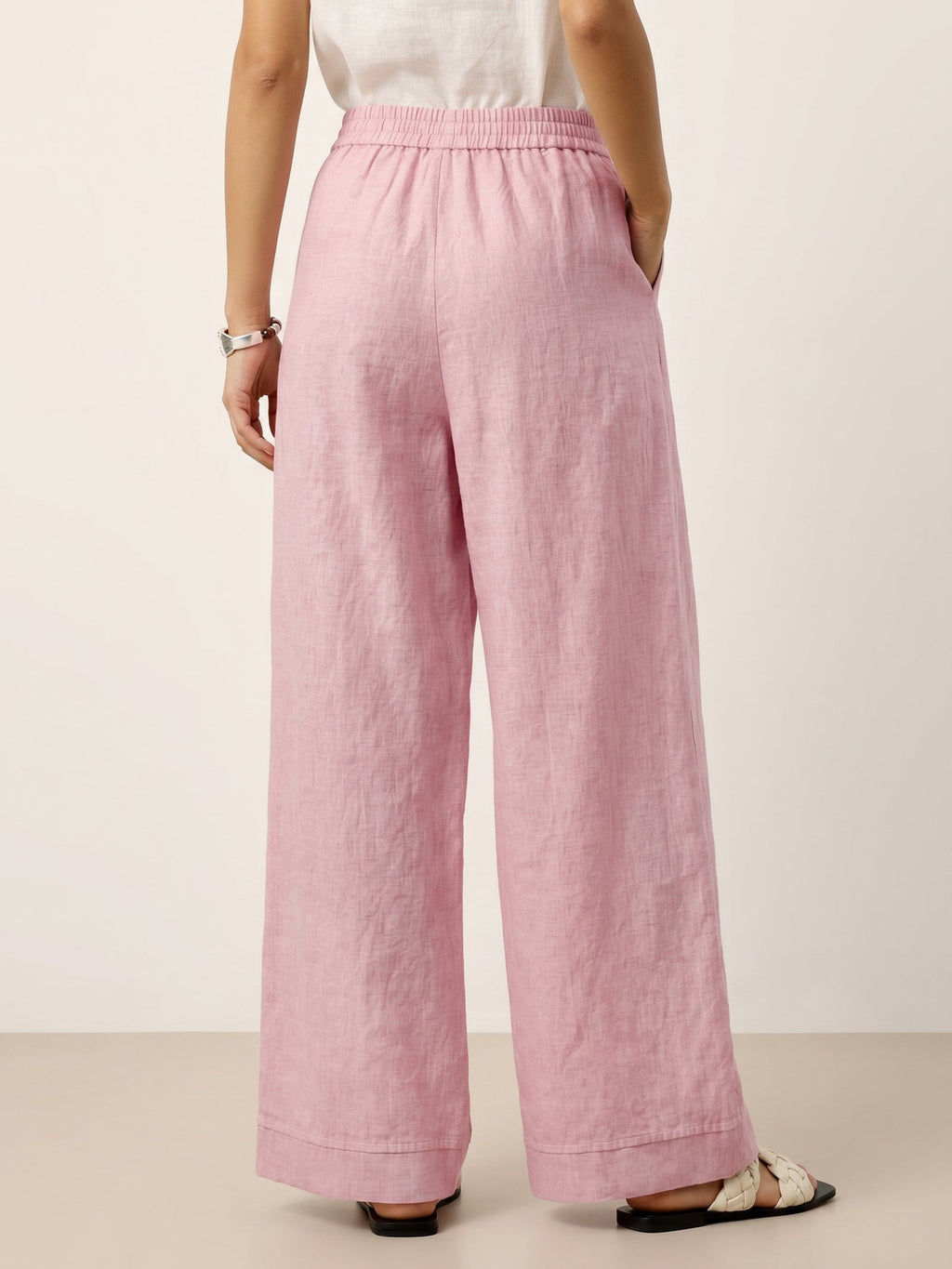 100% Linen Sculpted Pleat Elasticated Back Relaxed Pants VERIDIANA slacks