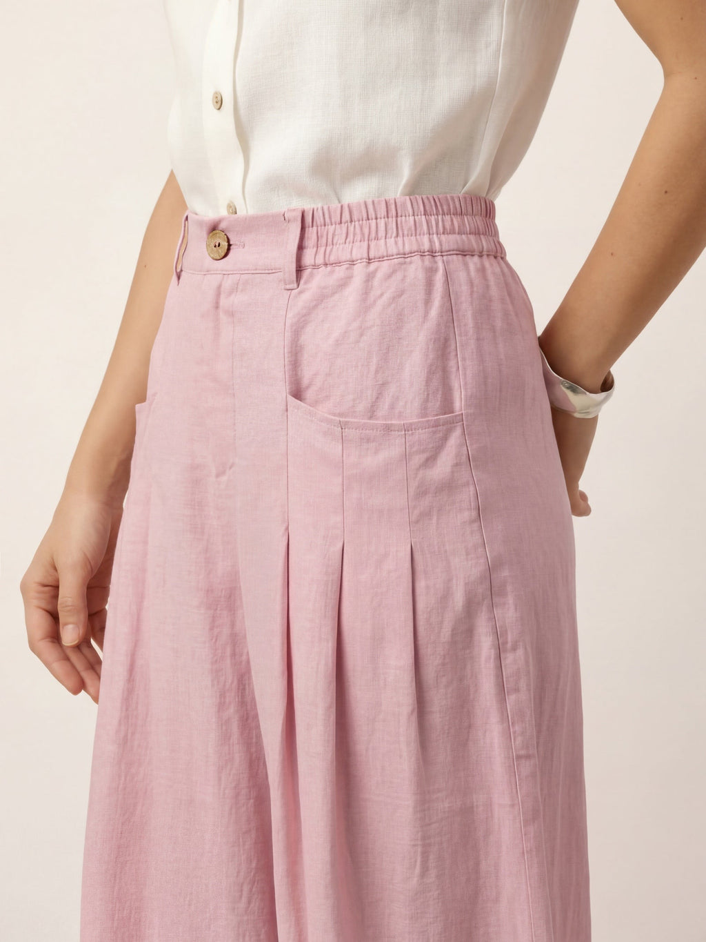 100% Linen Sculpted Pleat Elasticated Back Relaxed Pants VERIDIANA slacks