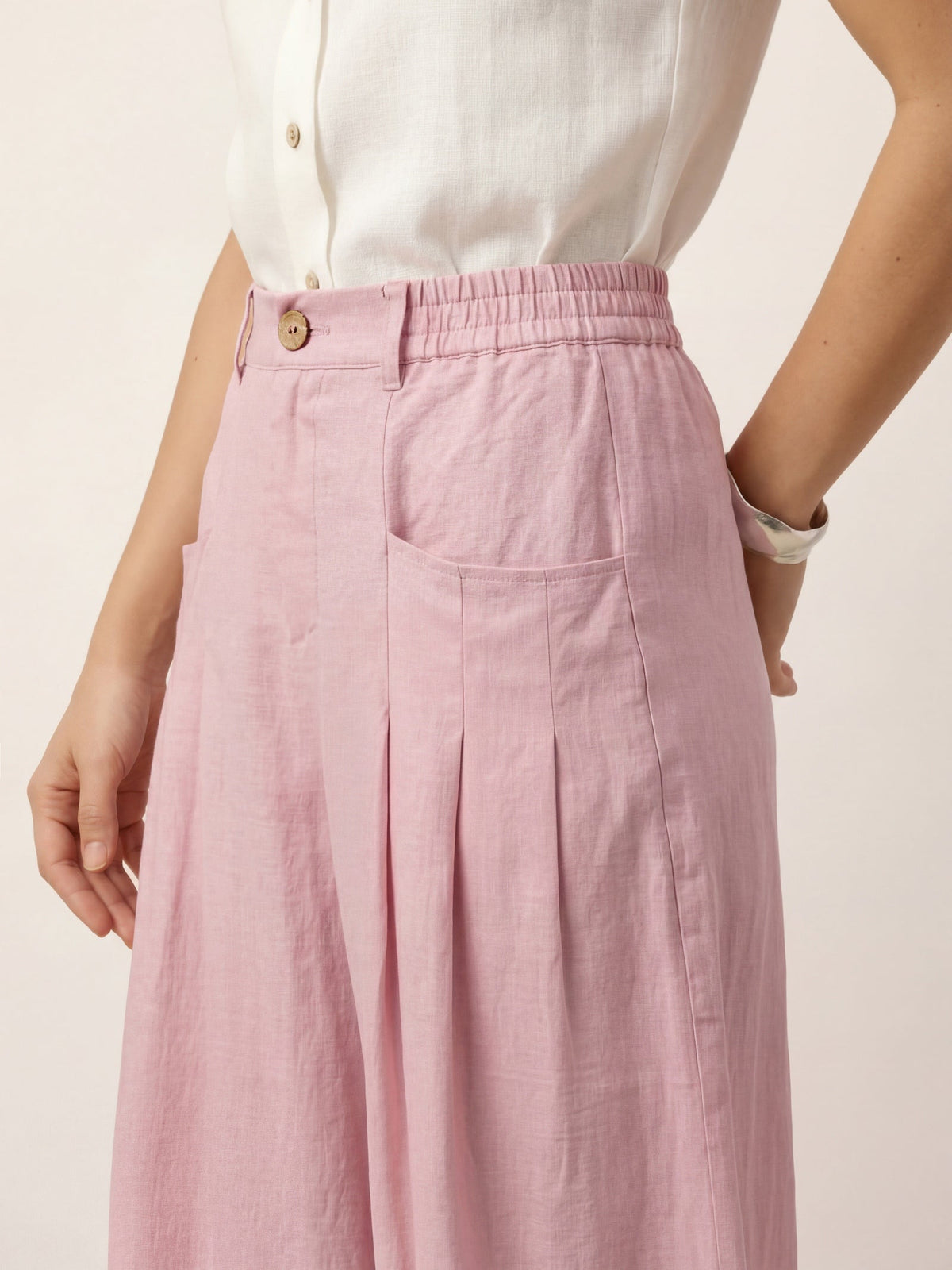 100% Linen Sculpted Pleat Elasticated Back Relaxed Pants VERIDIANA slacks