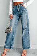 Dusk Blue Multi Button High Waist Wash Straight Leg Jeans Boutique Denim