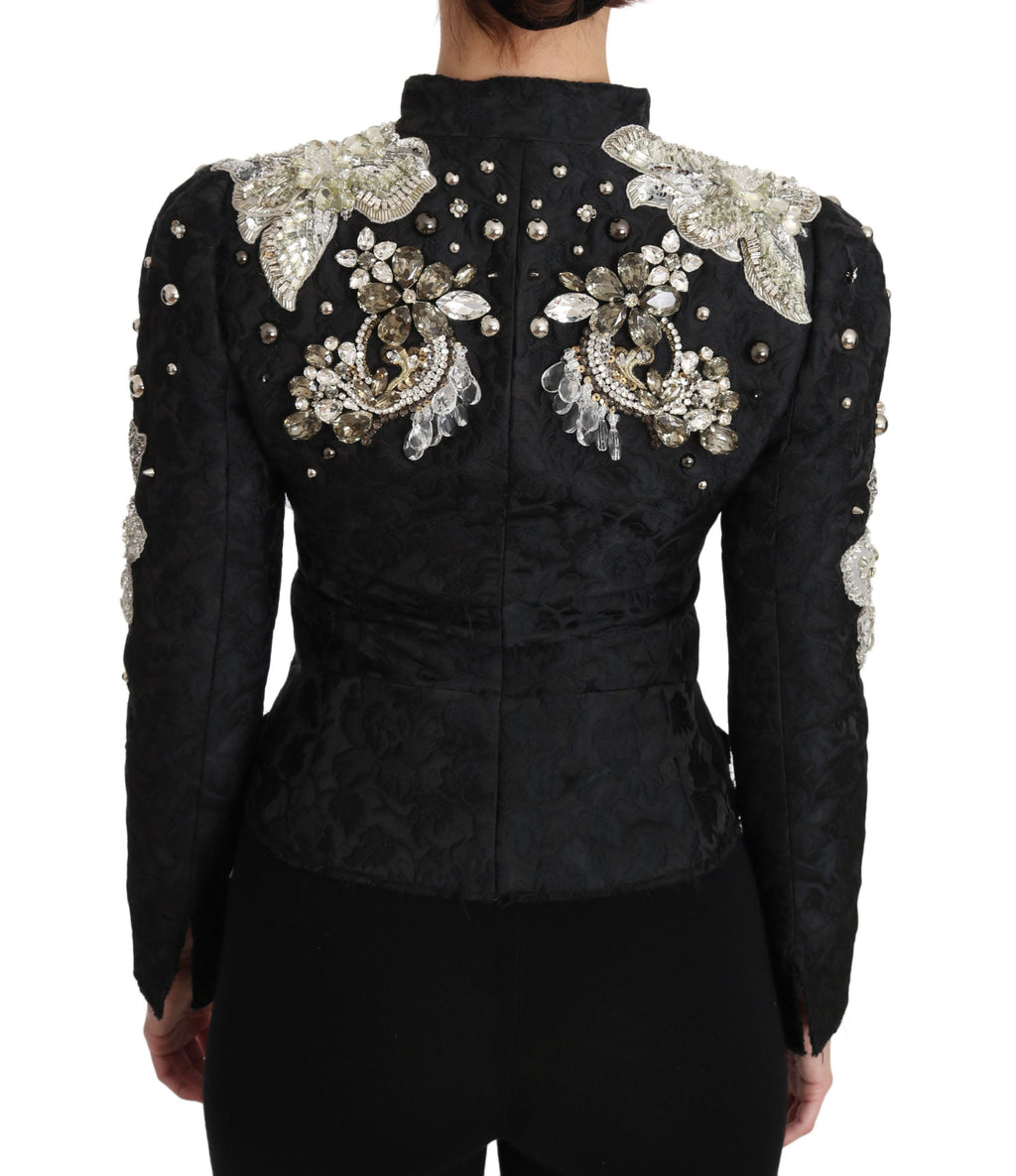 Dolce & Gabbana Black Jacquard Crystal Floral Jacket crystals pearls embellished