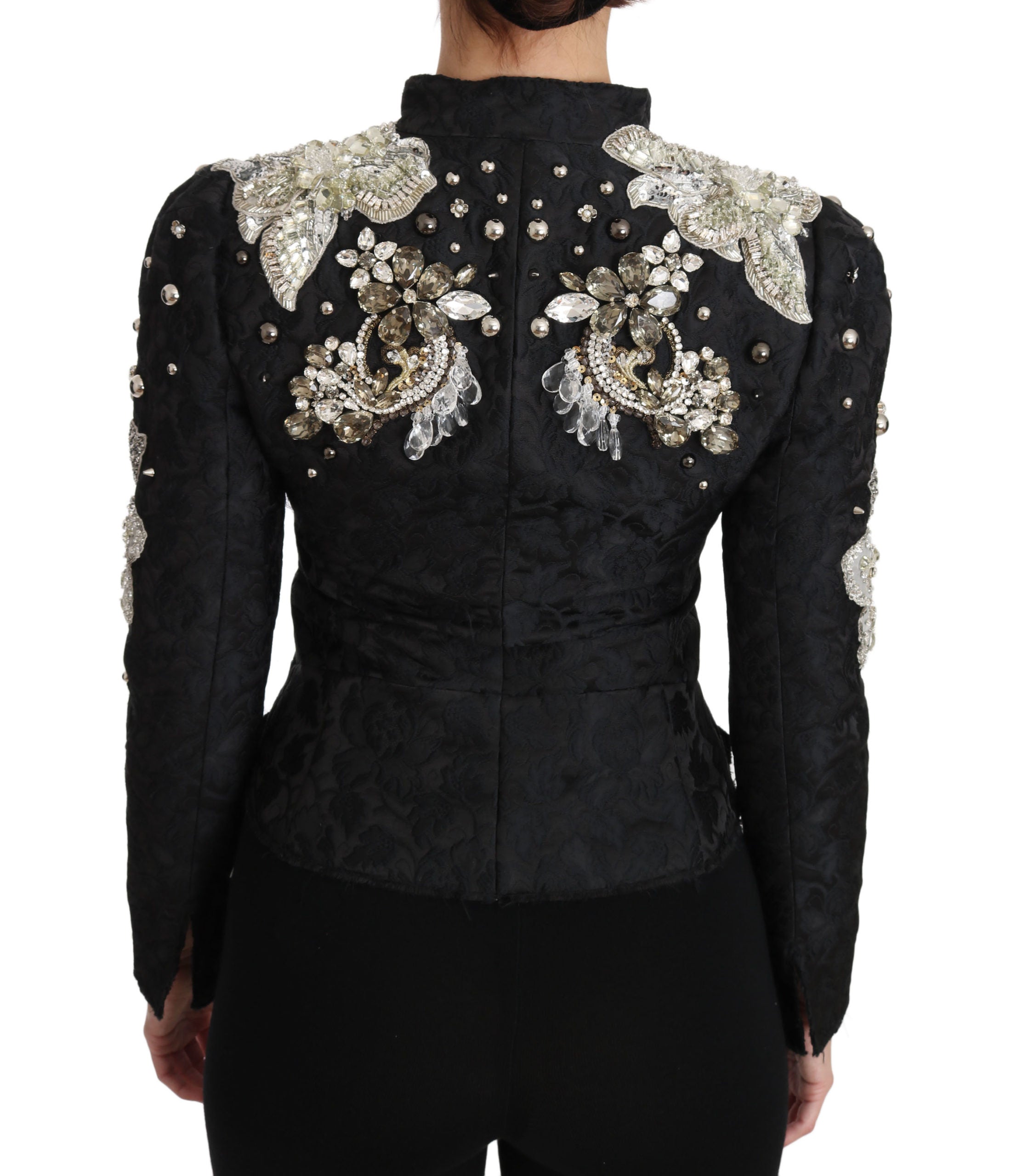 Dolce & Gabbana Black Jacquard Crystal Floral Jacket crystals pearls embellished