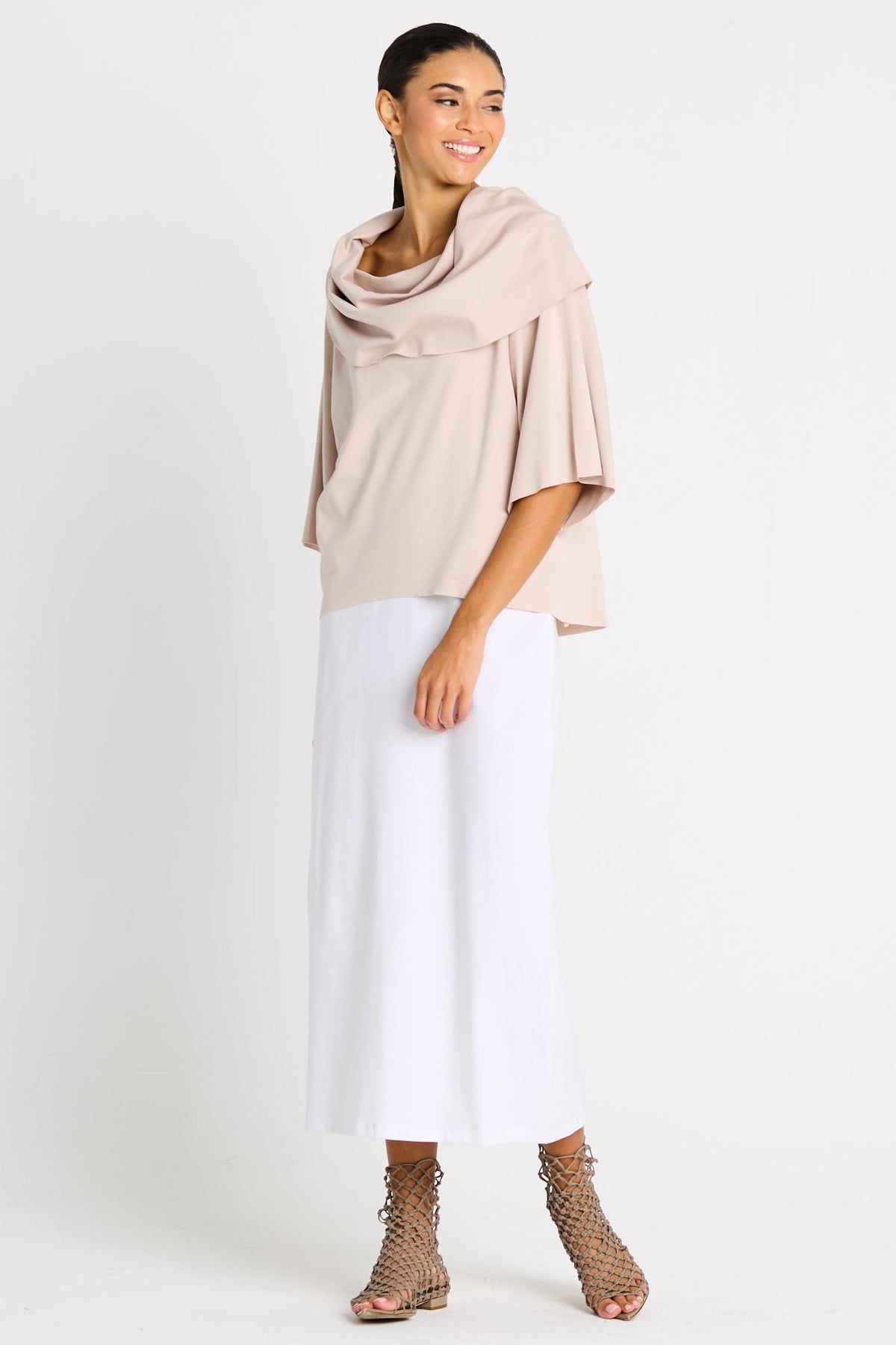 Pima Cotton Jackie O Top - Putty ladies Kimono style shirt tunic PLANET by Lauren G
