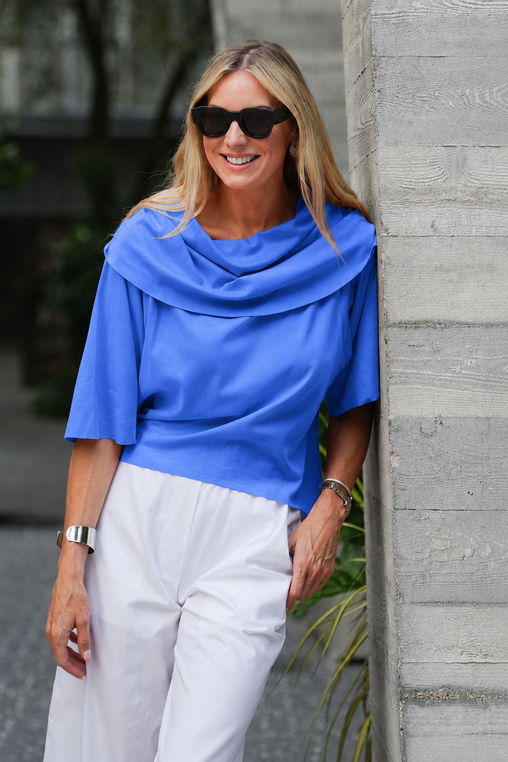 Pima Cotton Jackie O Top - Cornflower blue ladies PLANET by Lauren G soft cowl neck