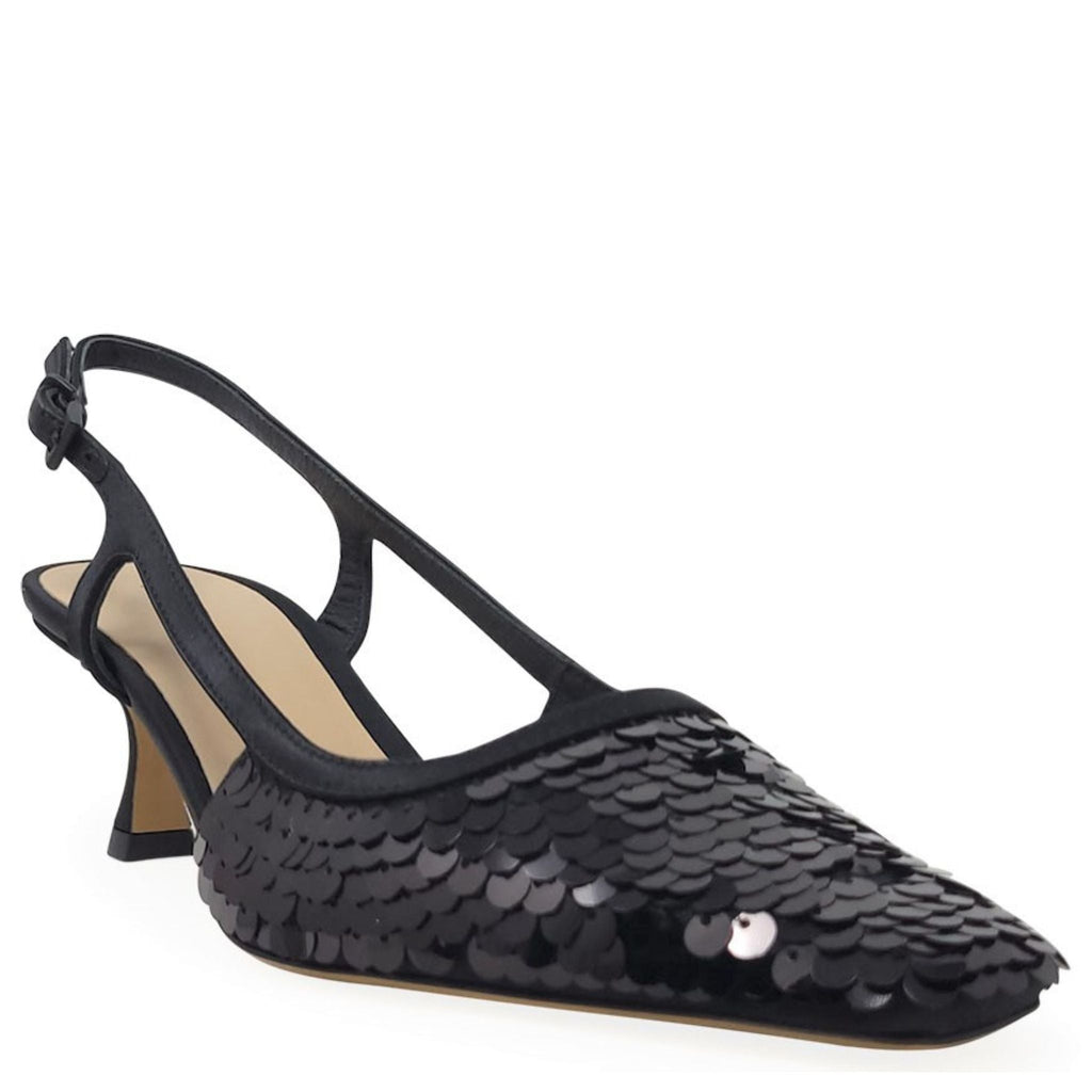 Roberto Festa Black Sequins Snip Toe Slingback Heel Shoe formal