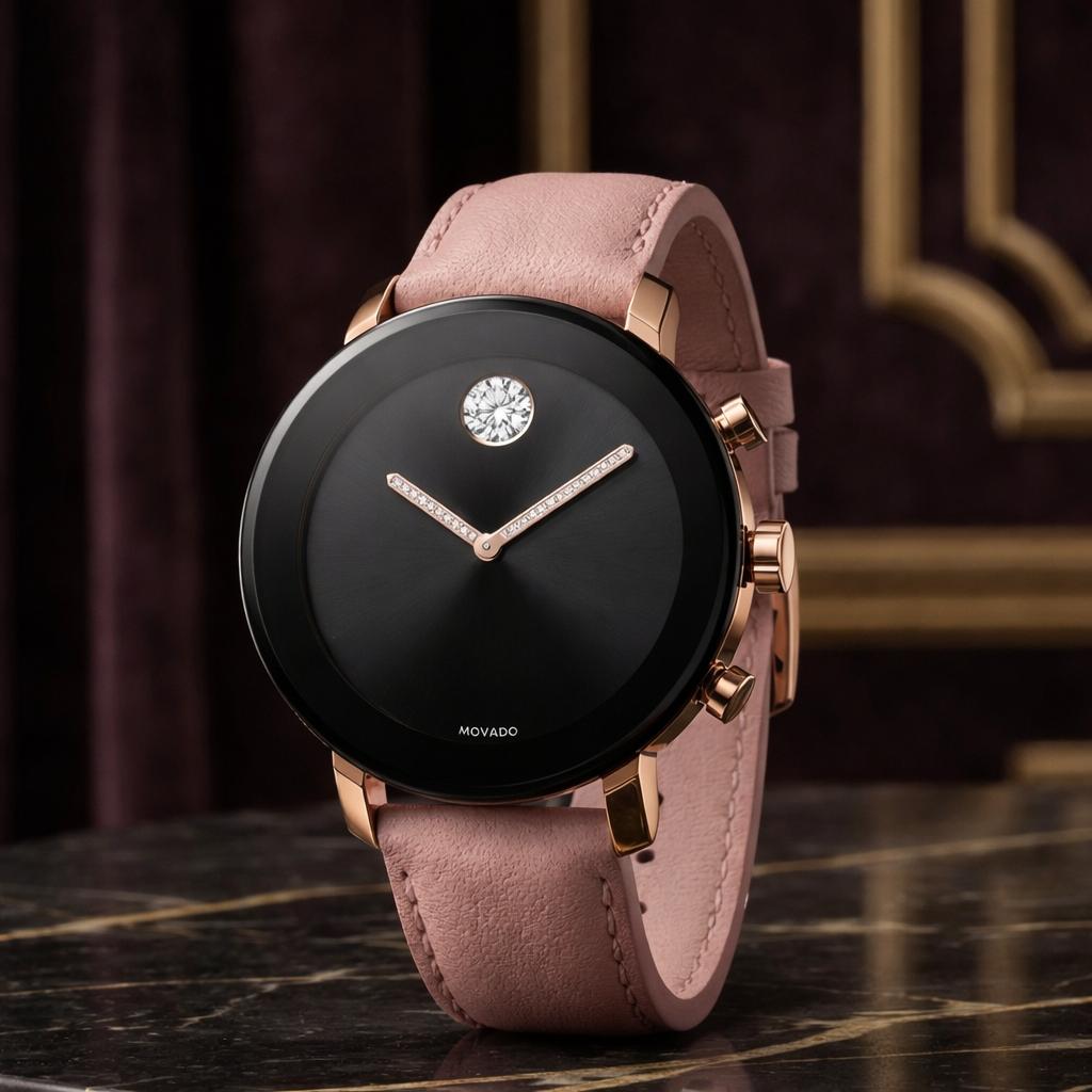 Movado Ladies Connect Watch Designer Luxury Pink Black