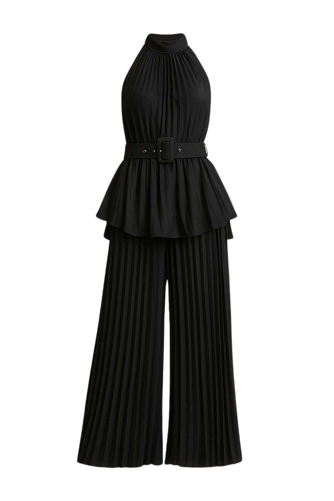 LUXE ALLURE Midnight in Monaco Chiffon Pleated Pant Set black