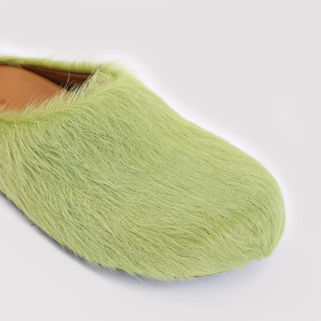 Marni Fussbett Sabot Men's calf hair shoes mules slides lime