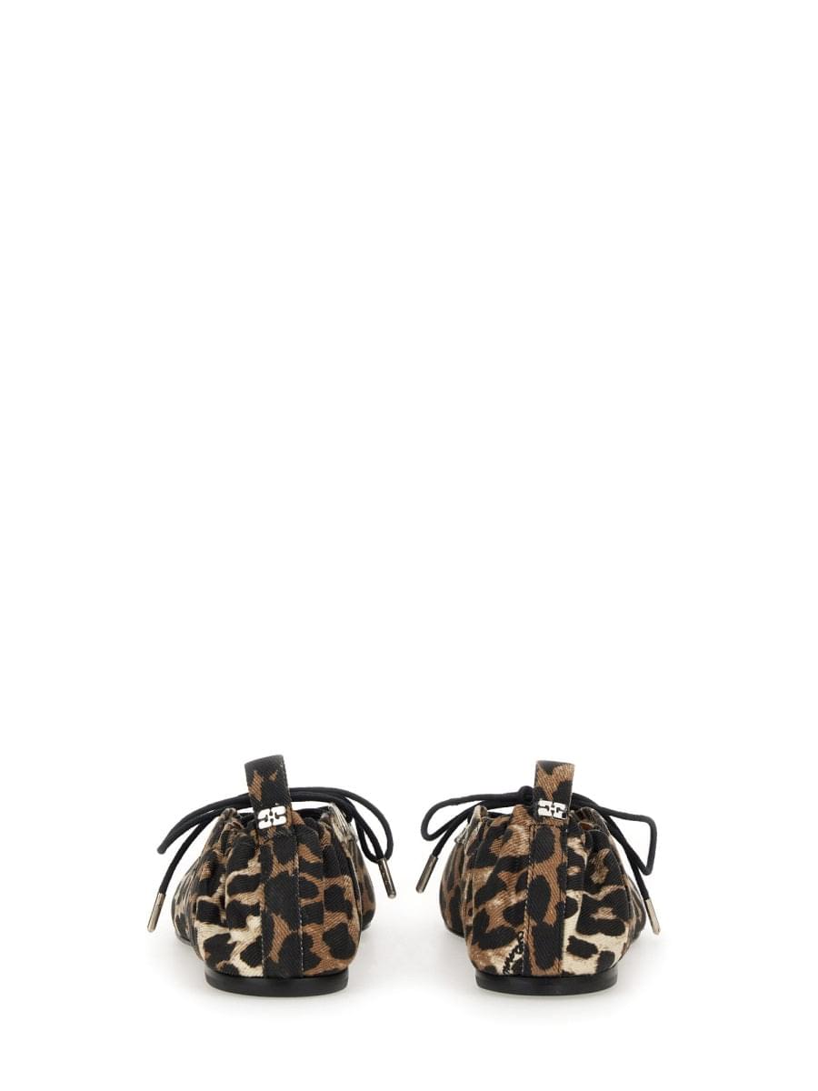 Ganni ladies Ballerina Lace-Up leopard cheetah shoes flats slippers animal