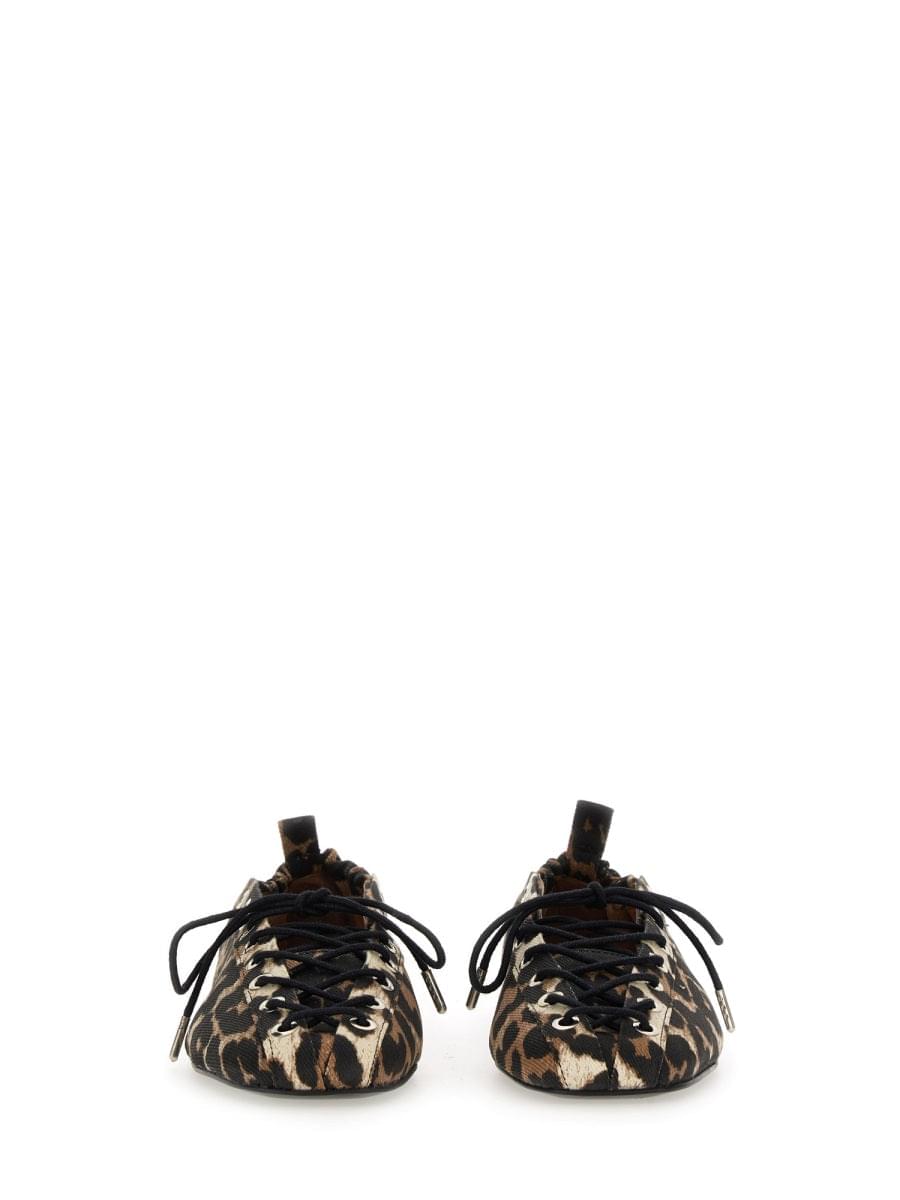 Ganni ladies Ballerina Lace-Up leopard cheetah shoes flats slippers animal